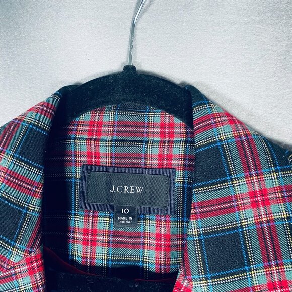 J Crew Blazer Womens 10 Red Black Wool Tweed Holiday Preppy Plaid Academia - Picture 4 of 10